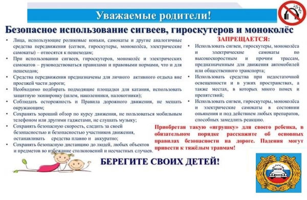 Удомельская Госавтоинспекция призывает родителей разъяснять детям возможные риски, связанные с использованием моноколёс, самокатов, сигвеев и гироскутеров.