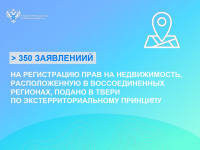 Более 350 заявлений на регистрацию прав на недвижимость, расположенную в воссоединенных регионах, подано в Твери по экстерриториальному принципу