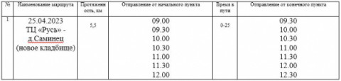 Расписание движения автобуса на 25 апреля