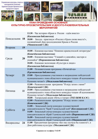 Культурно-просветительские и досуговые мероприятия в Удомельском городском округе на период с 18 по 24 марта 2024 года