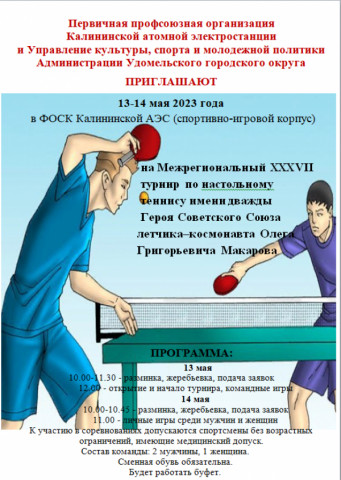 Межрегиональный турнир XXXVII турнир по настольному теннису имени дважды Героя Советского Союза летчика-космонавта О.Г.Макарова